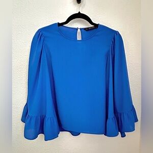 ZARA Royal blue blouse bell sleeves